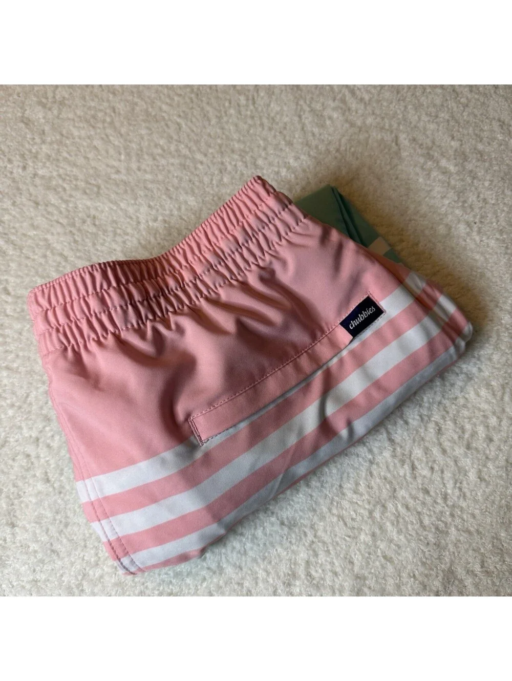Chubbies Men’s Swim Trunks Large 7” Inseam Pink Aqua Striped Board Shorts